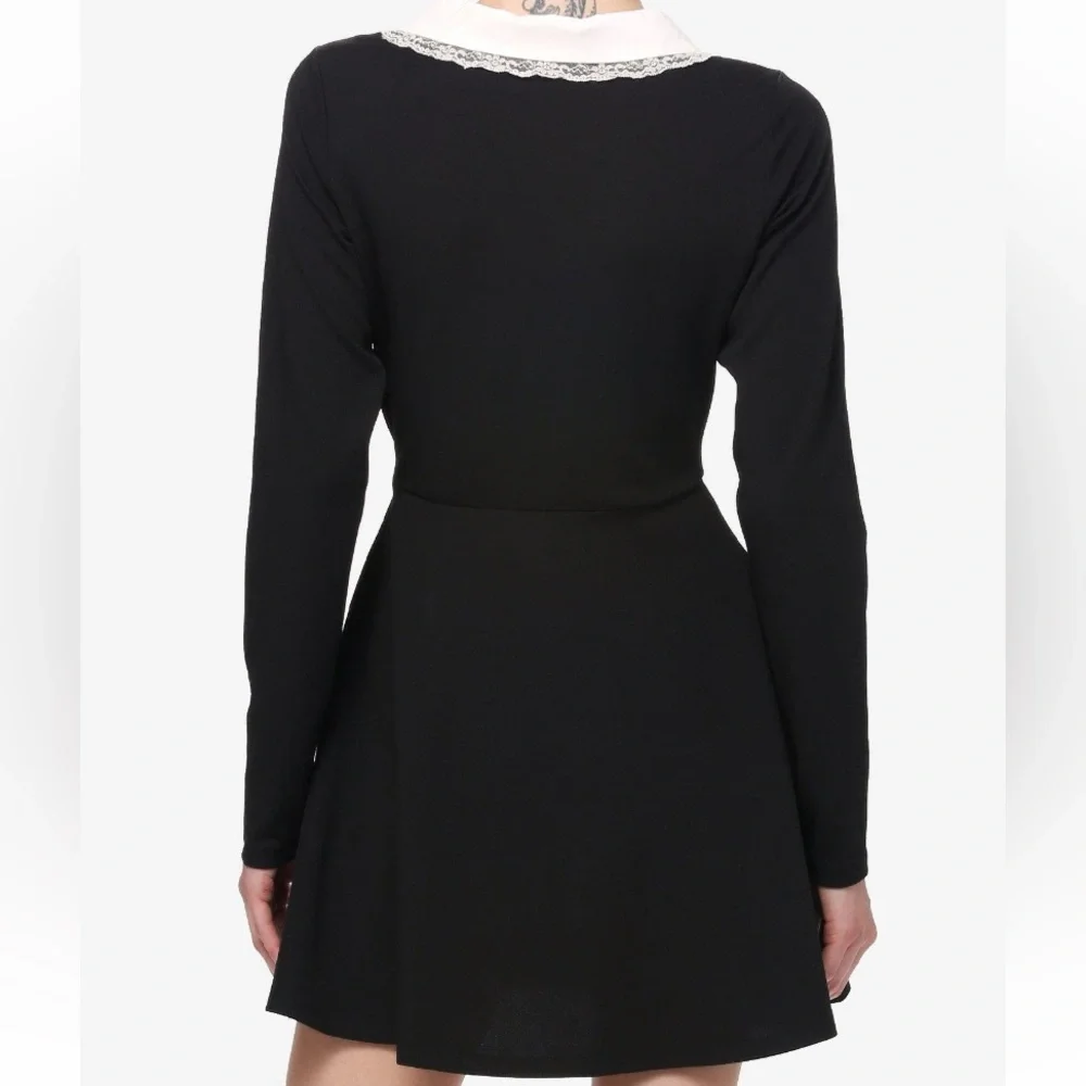Cosmic Aura Black Peter Pan Collar Long Sleeve Dress Hot Topic Wednesday Addams‎ - Picture 3 of 3